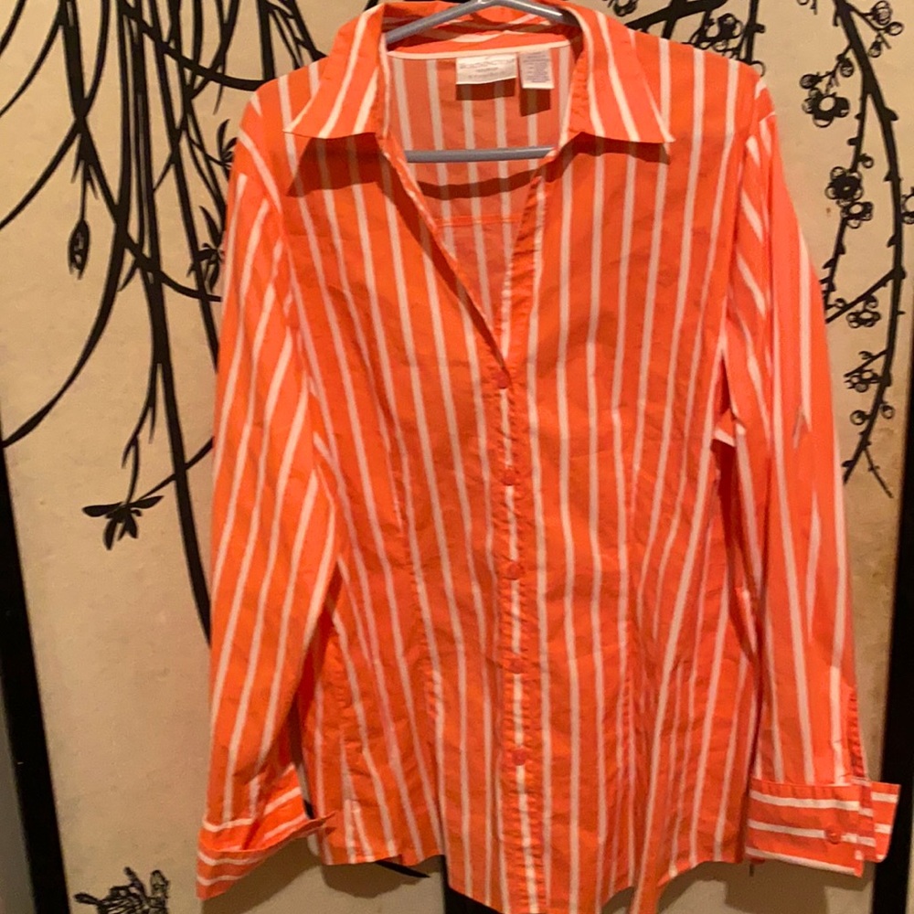 Worthington Women’s Stretch Orange Stripes Shirt